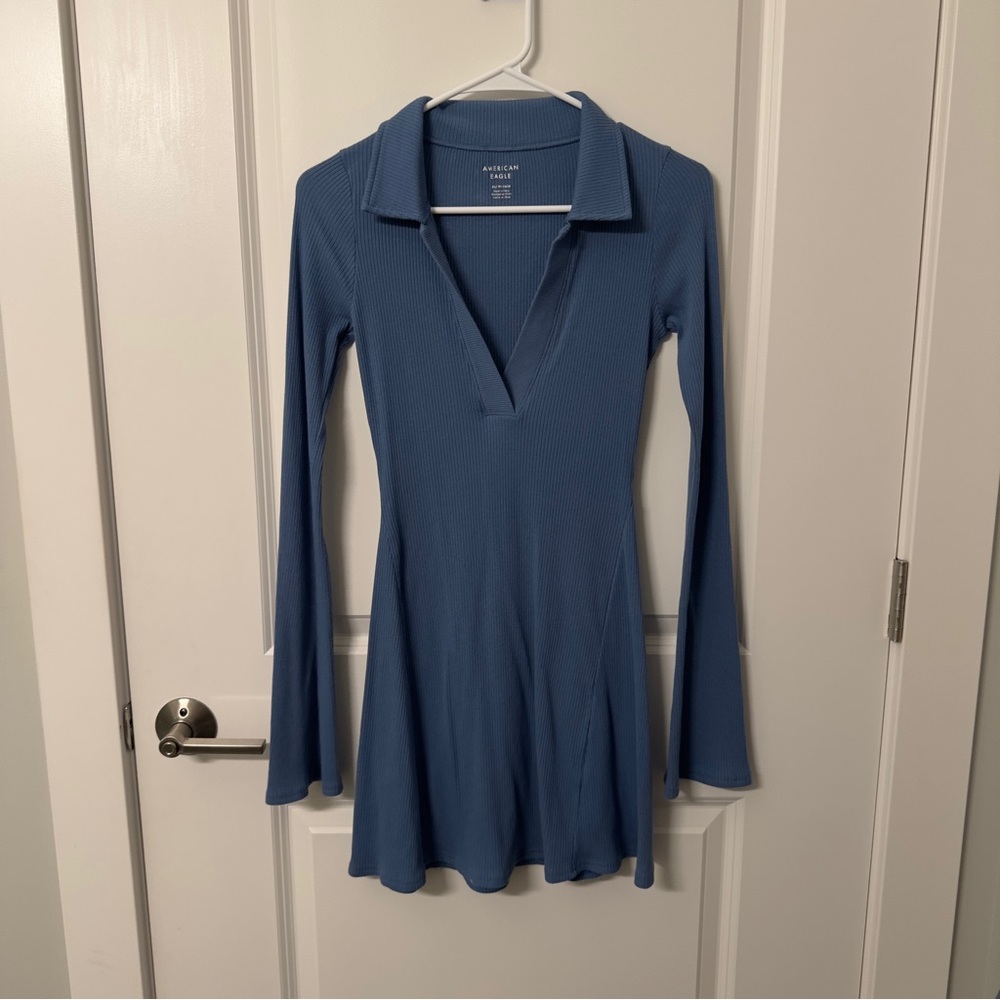 American Eagle Outfitters Blue Ribbed Fit and Flare Dress